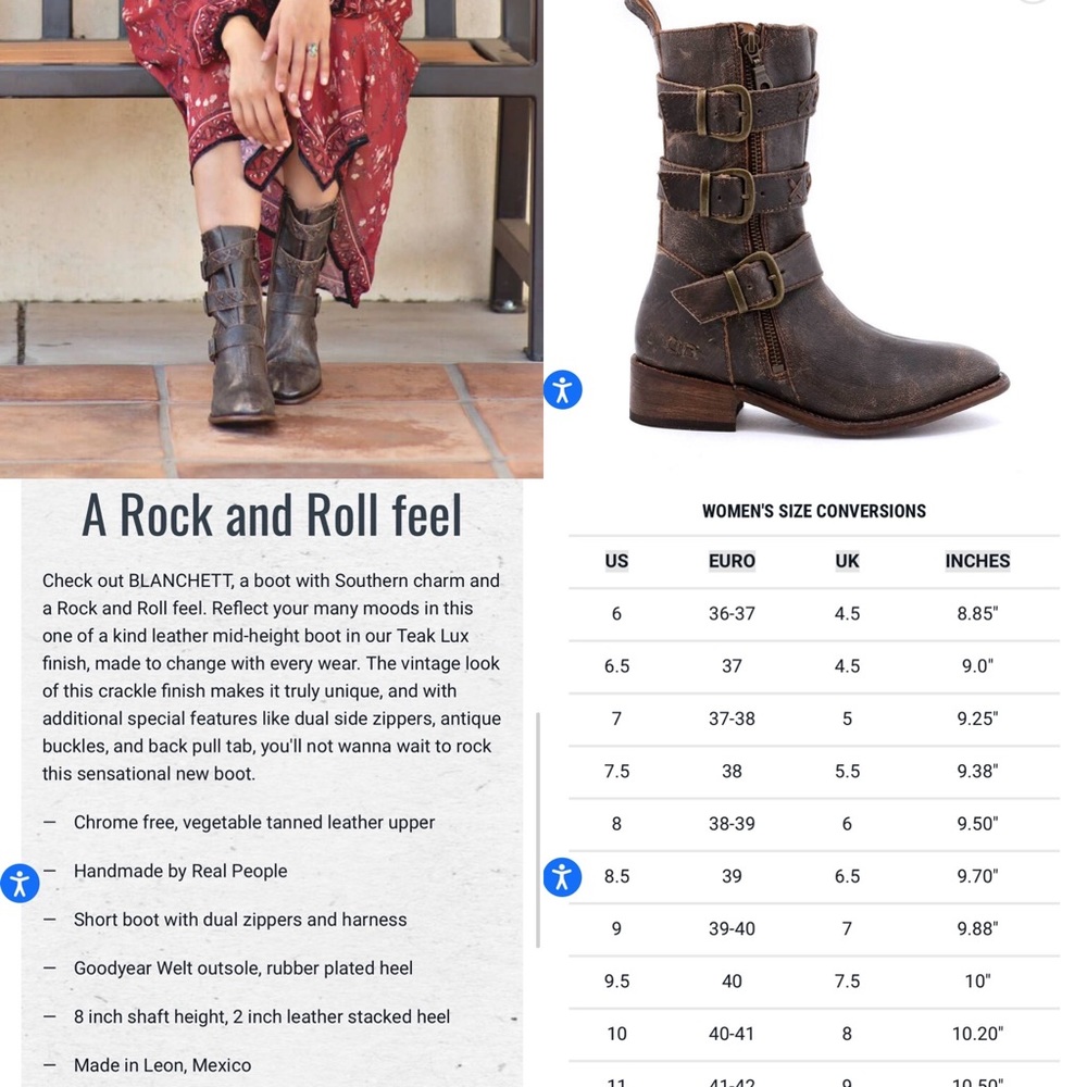 Bed Stu Blanchett Braid Buckle Strap Mid Calf Leather Boots 7 Bohemian Moto Boho - Picture 16 of 16